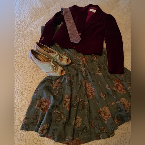 VTG 90s Dark Academia Taupe Burgundy Rose Floral Maxi Skirt By Koret, Size S-M - Picture 13 of 14